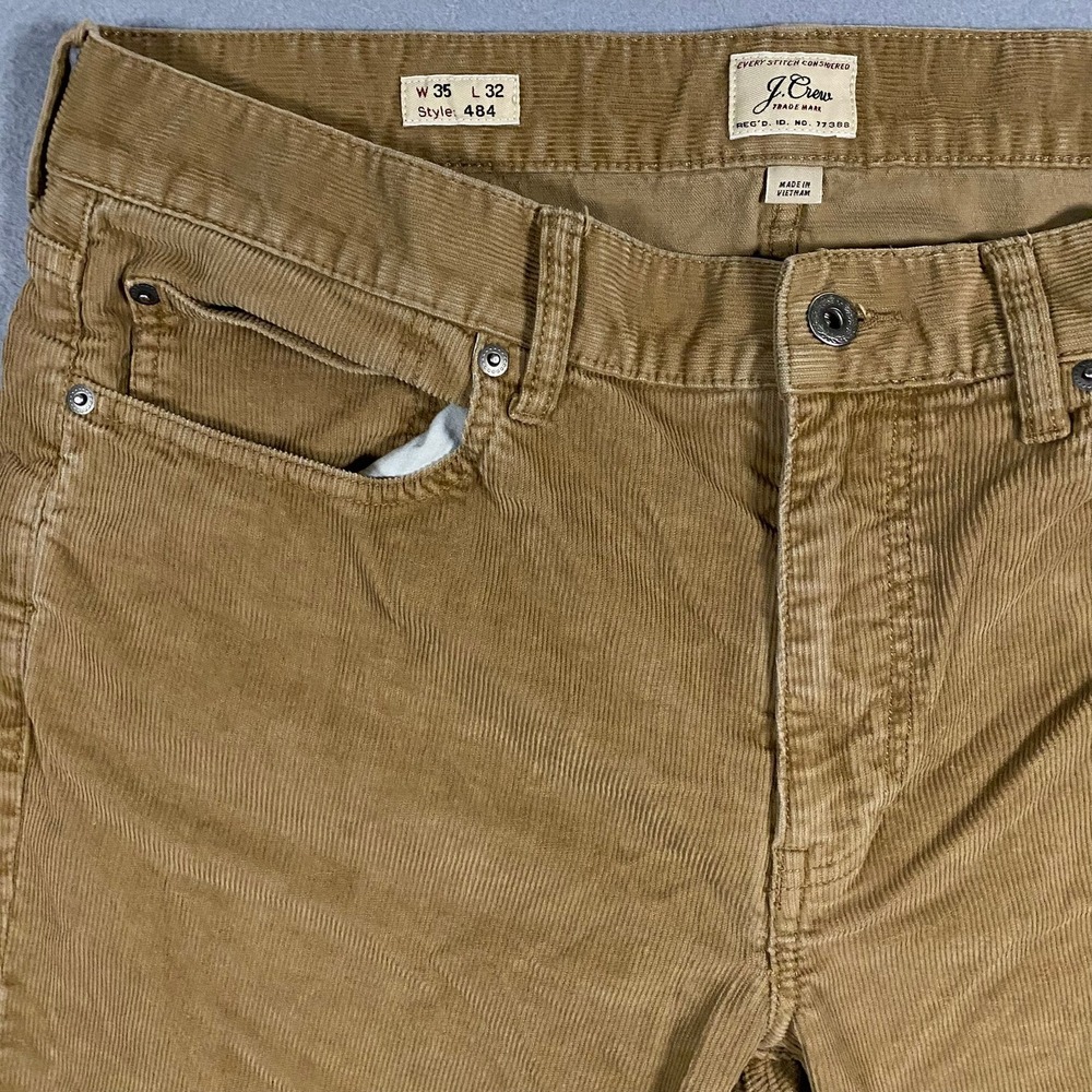 J.Crew 484 Slim Fit Corduroy Pants Mens 35x32 Tan Khaki Stretch G7128